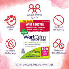 Boiron WartCalm meltaway tablets dissolving in the mouth during use.