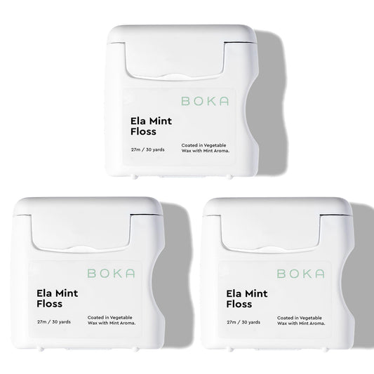 Boka Ela Mint Expandable Woven Dental Floss - front view, 3-pack