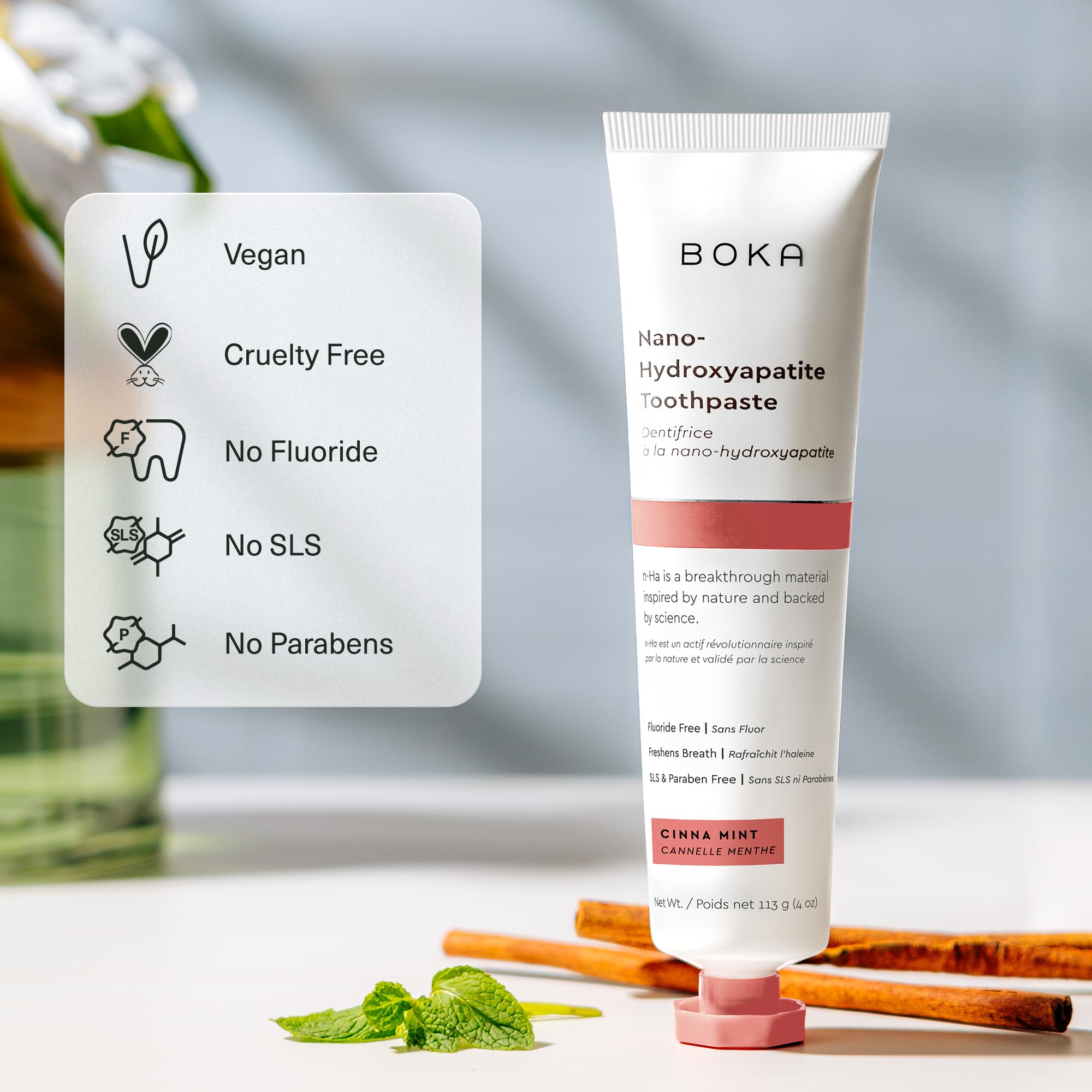 Fluoride-free toothpaste with Cinnamon Mint flavor