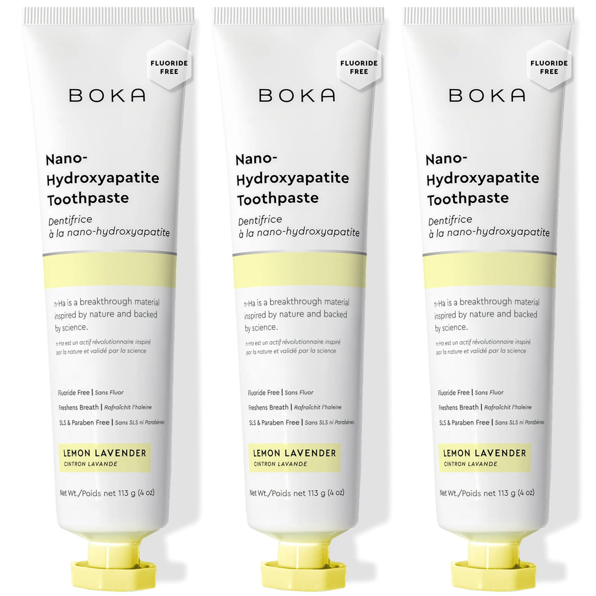 Boka fluoride-free toothpaste with nano-hydroxyapatite, lemon lavender flavor, 4 oz, 3-pack