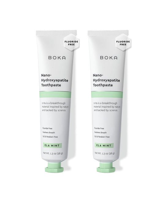 Boka fluoride-free toothpaste with Ela Mint flavor on a white background