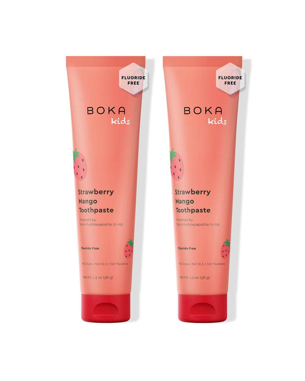 Boka fluoride-free toothpaste strawberry mango flavor 1.3 oz 2-pack front