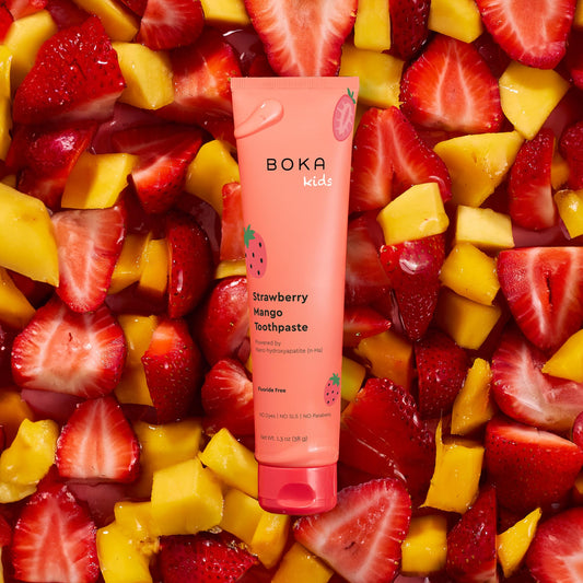 Boka fluoride-free toothpaste strawberry mango flavor 1.3 oz 2-pack back label