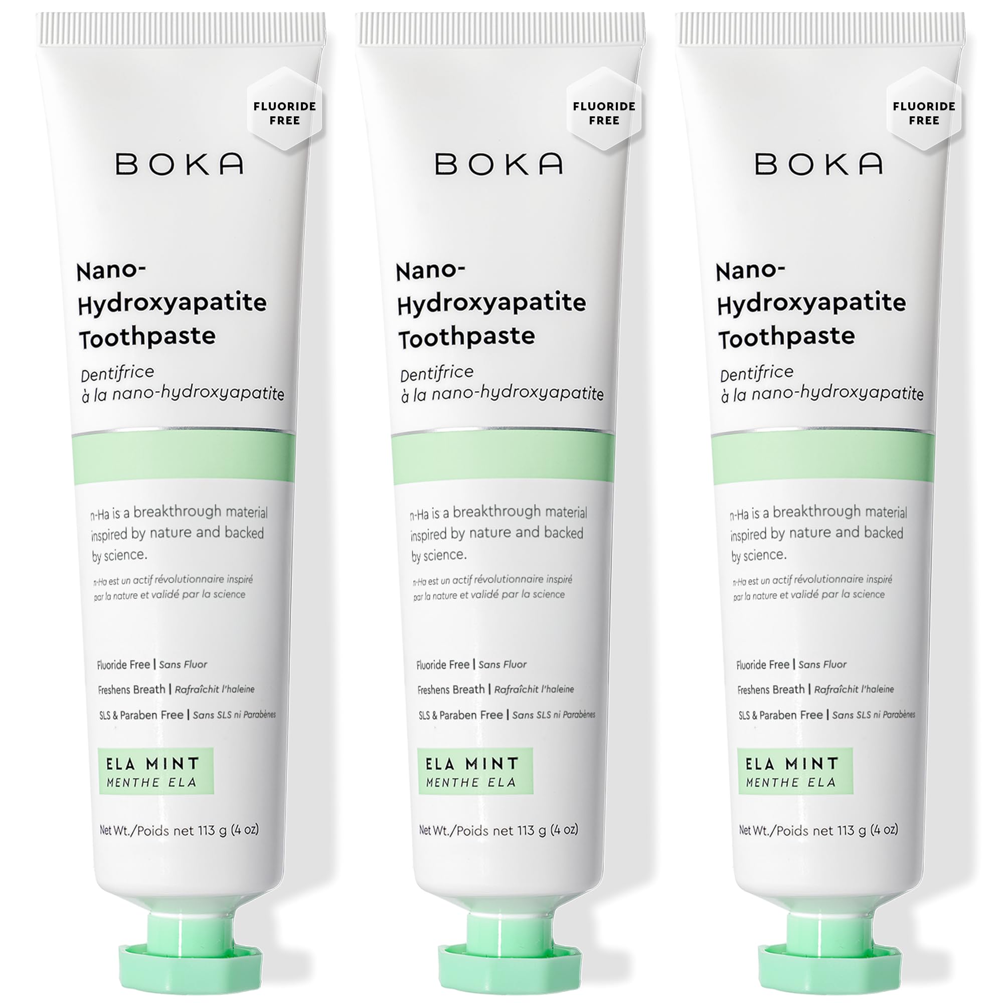 Boka nano-hydroxyapatite toothpaste Ela Mint 4 oz tube - 3 pack