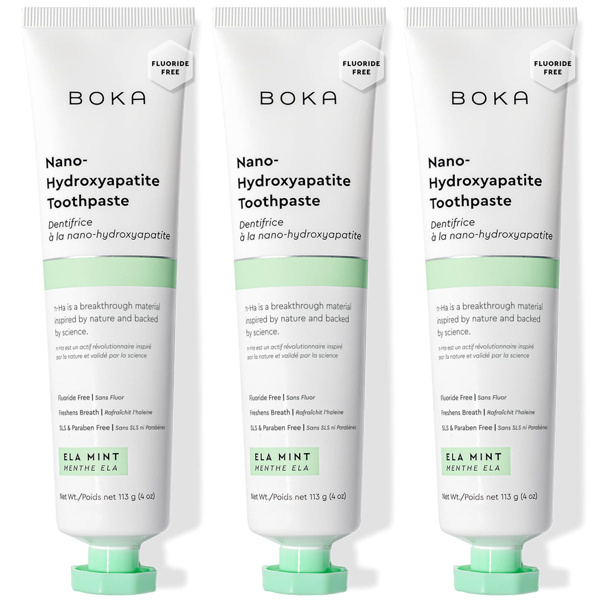 Boka nano-hydroxyapatite toothpaste Ela Mint 4 oz tube - 3 pack