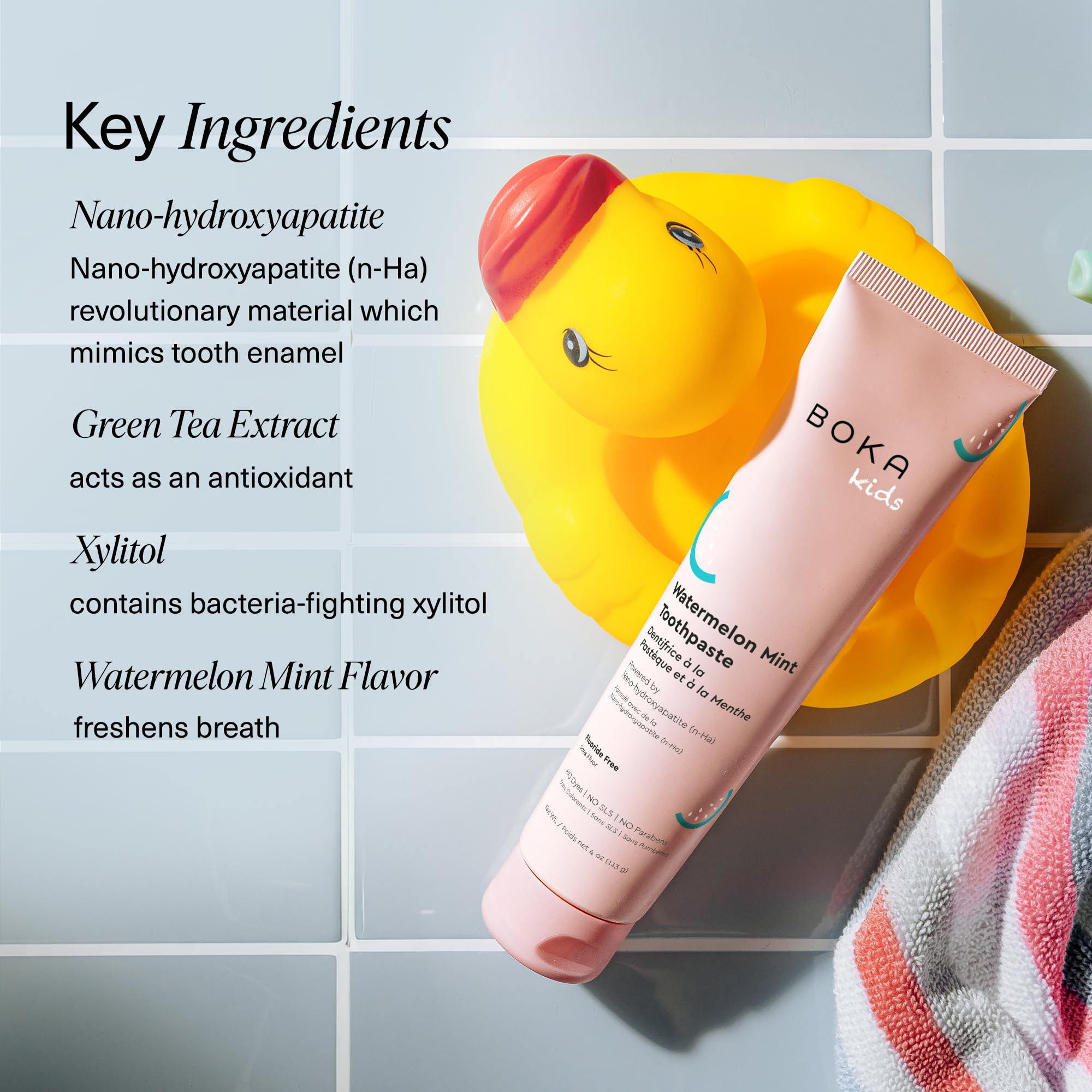 Graphic showing fluoride-free and sulfate-free ingredients