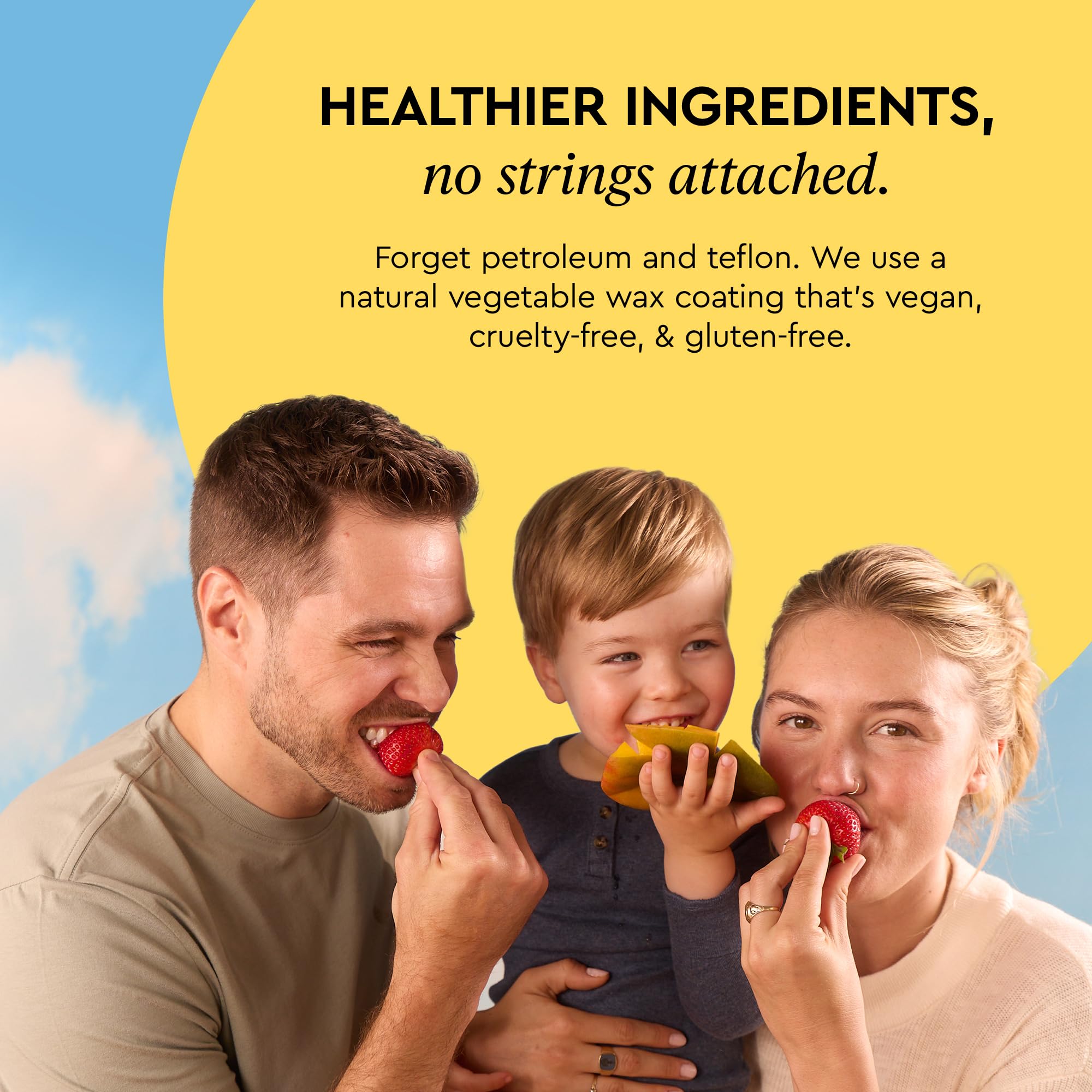 Natural vegetable wax floss label showing vegan and PFAS-free