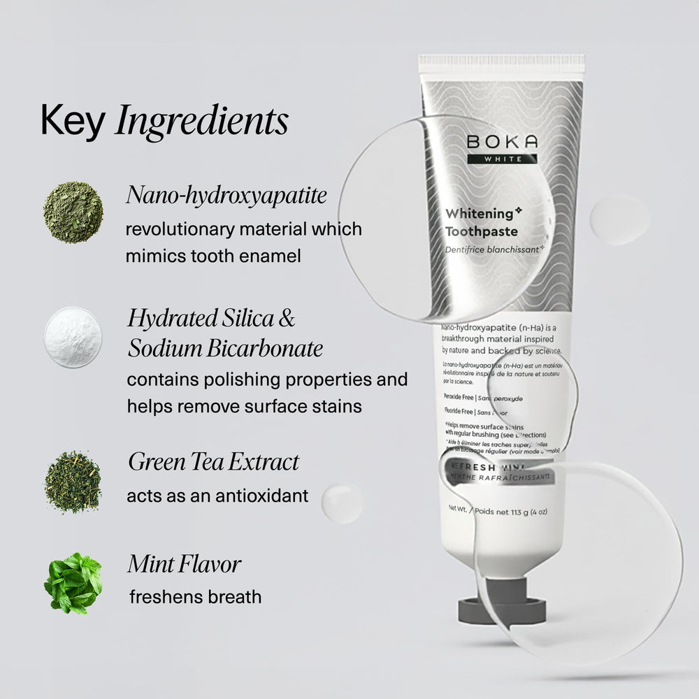 Toothpaste ingredients: aloe vera, xylitol, green tea, and mint