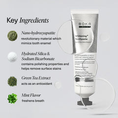 Toothpaste ingredients: aloe vera, xylitol, green tea, and mint