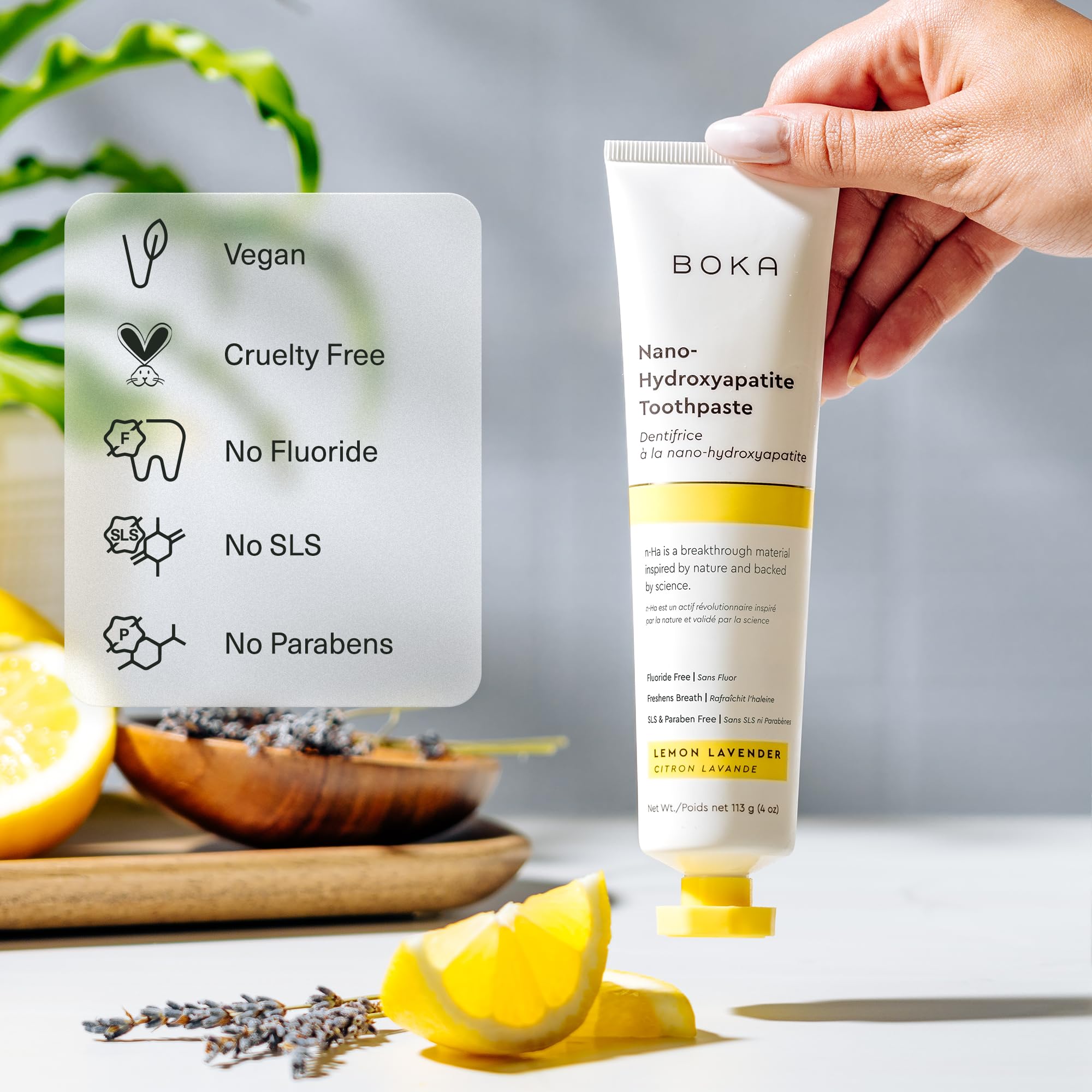 Graphic detailing nano-hydroxyapatite ingredients in Boka toothpaste