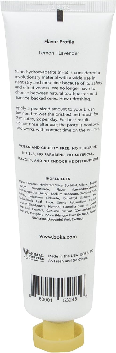 Packaging of Boka toothpaste with lemon lavender flavor