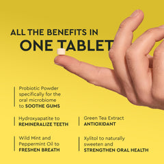 Close-up of Boka Citrus Mint mouthwash tablets