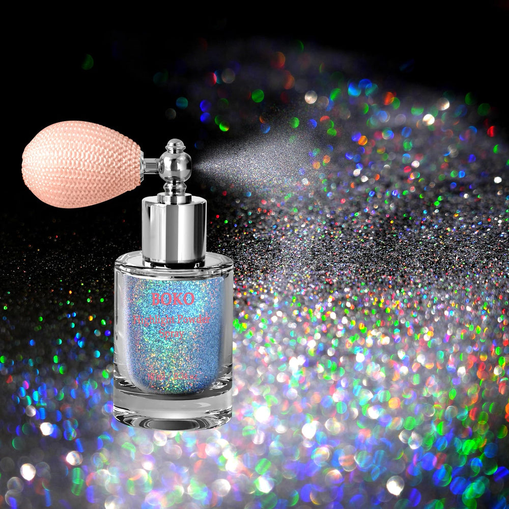 Boko body glitter spray on skin adds holographic silver glow for festivals