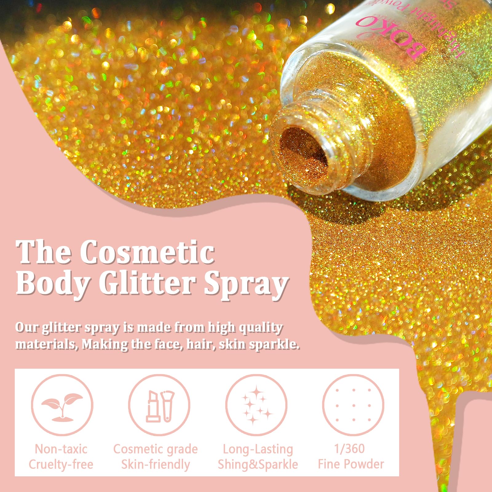 Boko Face Glitter Spray enhances facial shimmer with easy removal