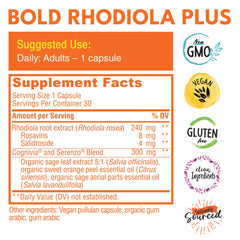 Close-up of Bold Rhodiola Plus vegan capsules