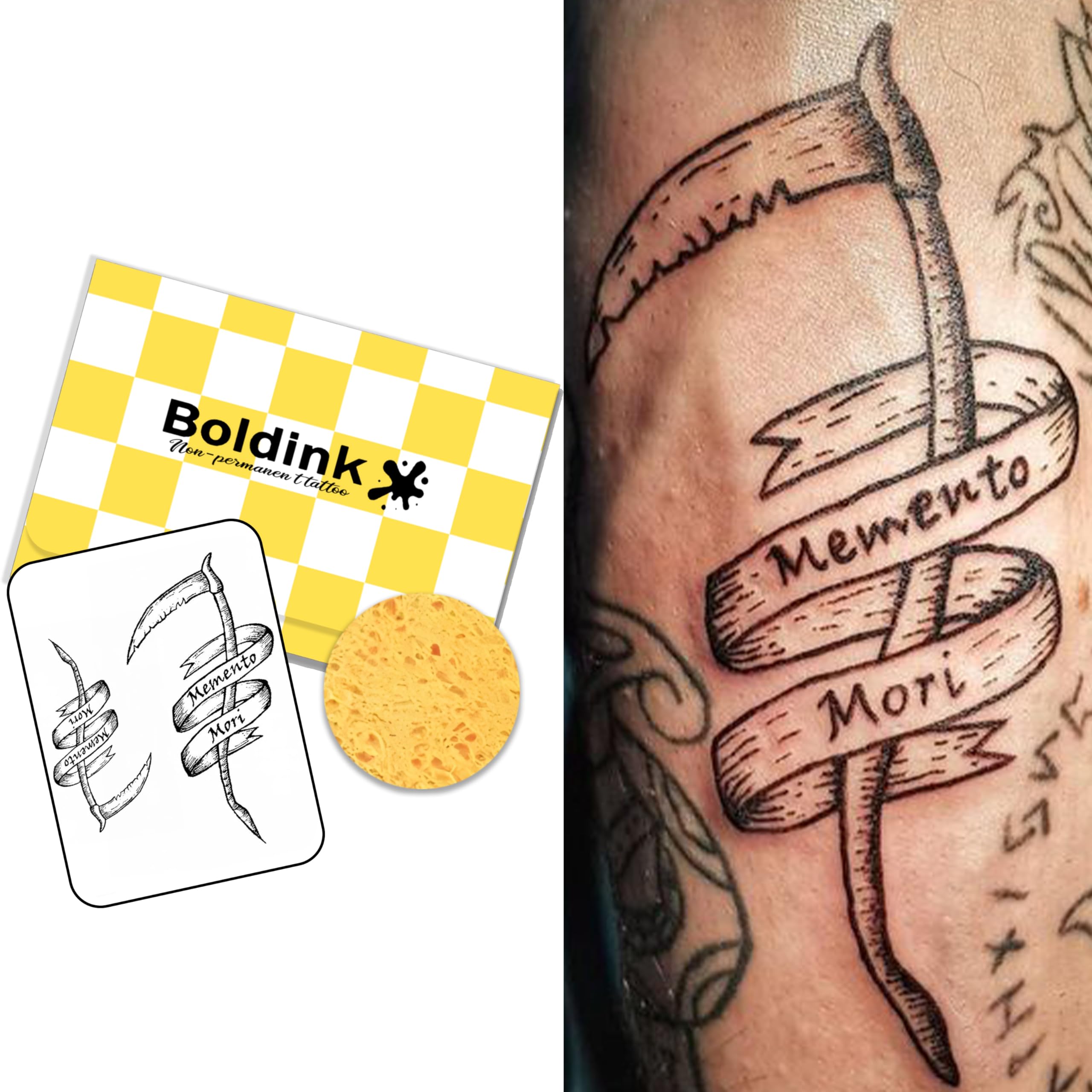 Boldink Death Scythe tattoo packaging, gift-ready presentation.