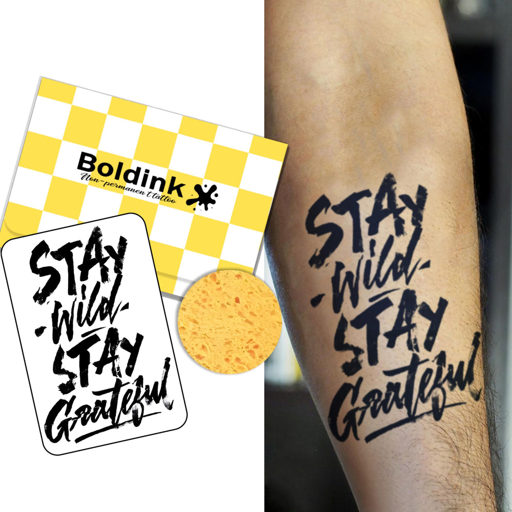 Boldink Stay Wild Script tattoo box for daily wear.