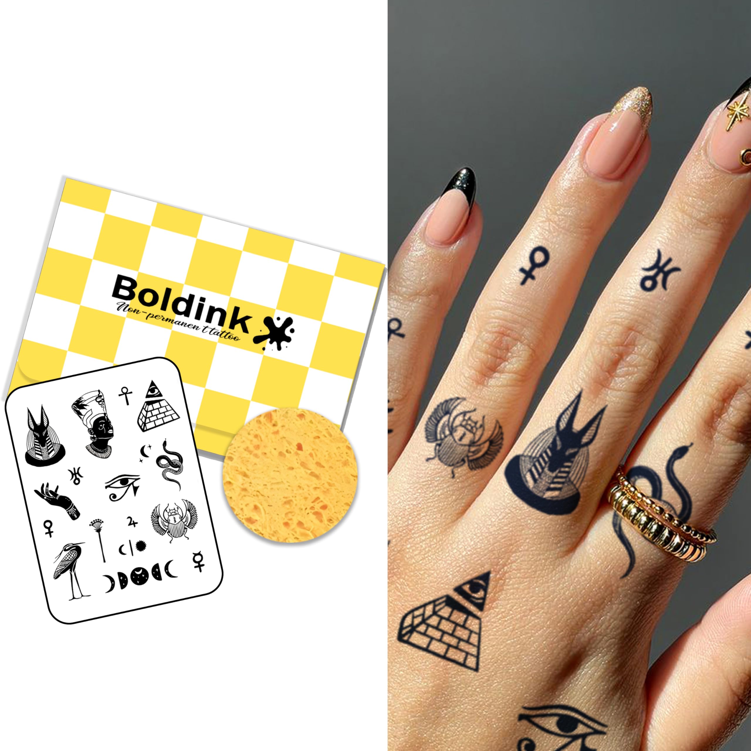 Boldink finger tattoo 24 pattern applied for a quick, realistic look.