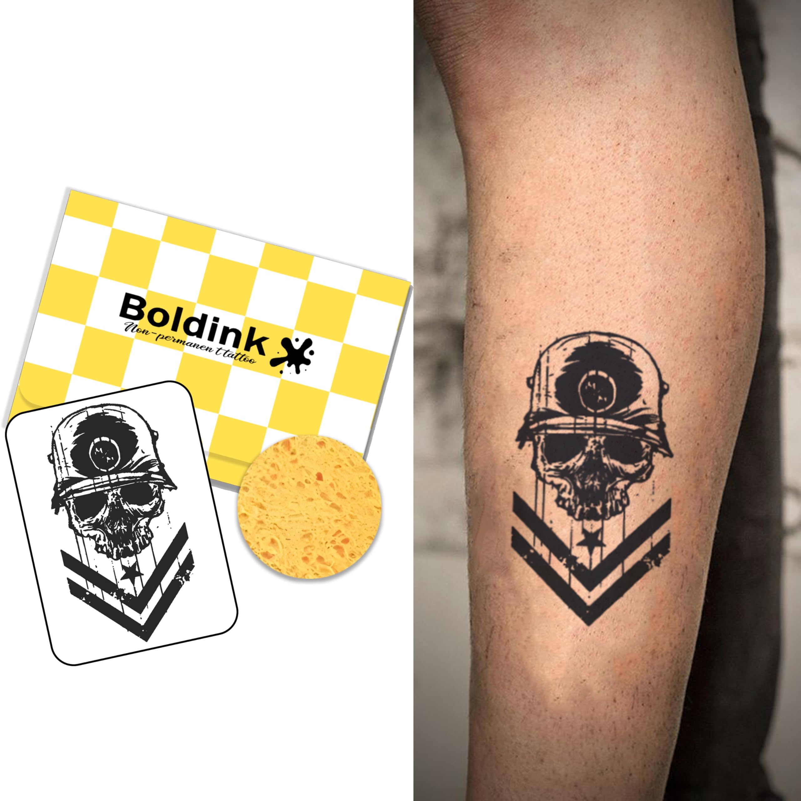 Boldink skull-helmet design tattoo for bold festival looks