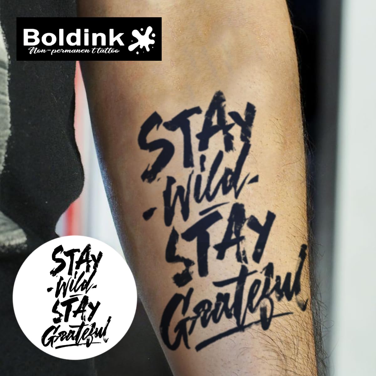 Boldink waterproof tattoos demonstrate durable long lasting wear.