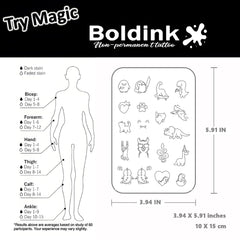 Boldink waterproof tattoos endure water and daily activity.