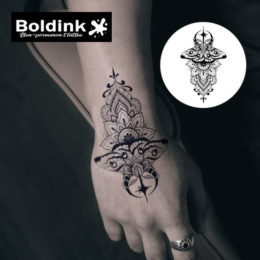Boldink waterproof tattoo close-up showing a crisp non reflective finish.
