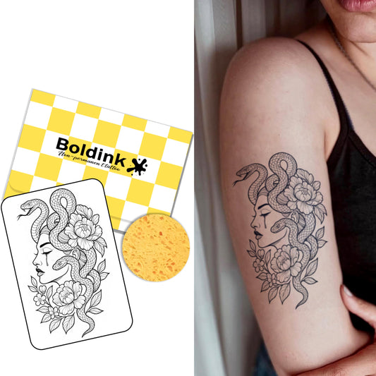 Boldink Weeping Woman with Snake tattoo design, waterproof and long-lasting for daily wear.