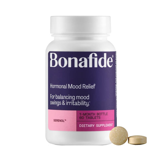 Bonafide Serenol bottle front view signaling mood support and hormone balance