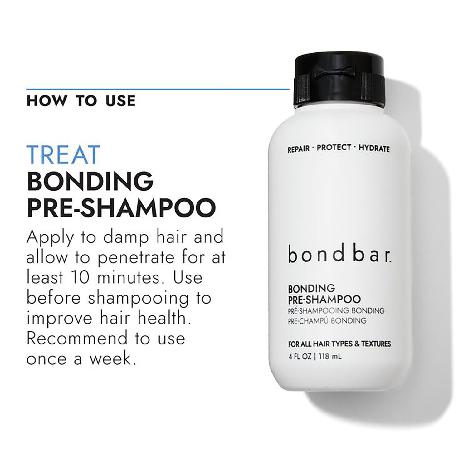 Bondbar PreShampoo Repair image emphasizes frizz control and moisture.