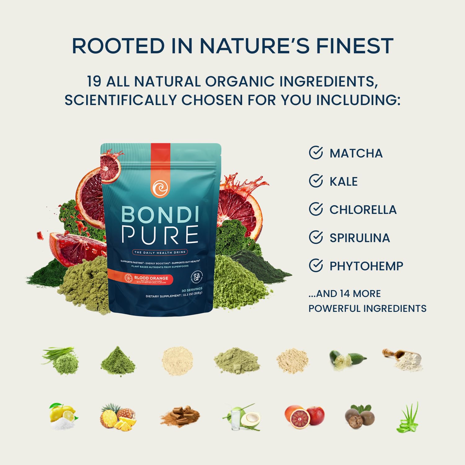 Detox ingredients: wheat grass, barley grass, spirulina