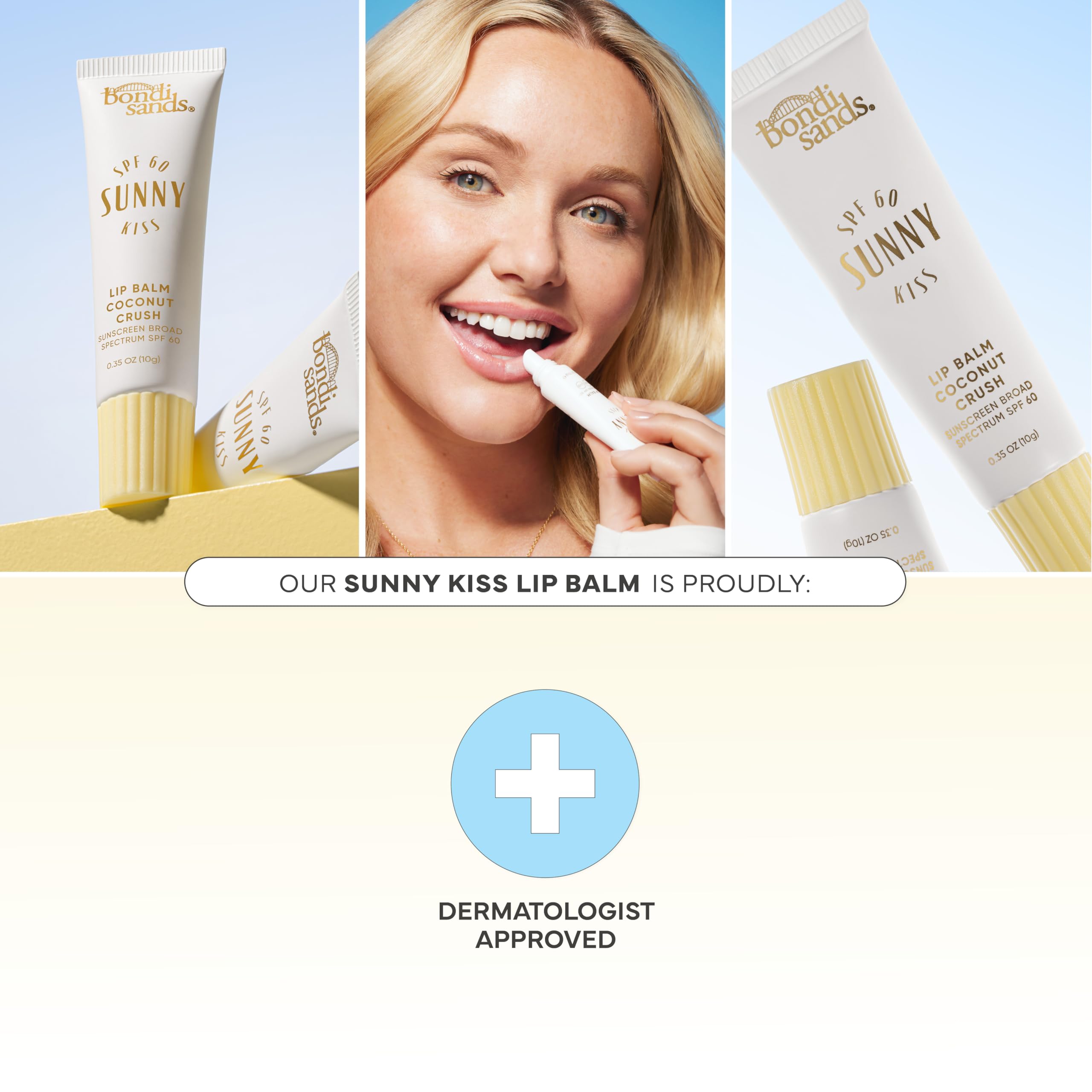Bondi Sands Sunny Kiss lip balm close-up application scene highlighting nourishment.