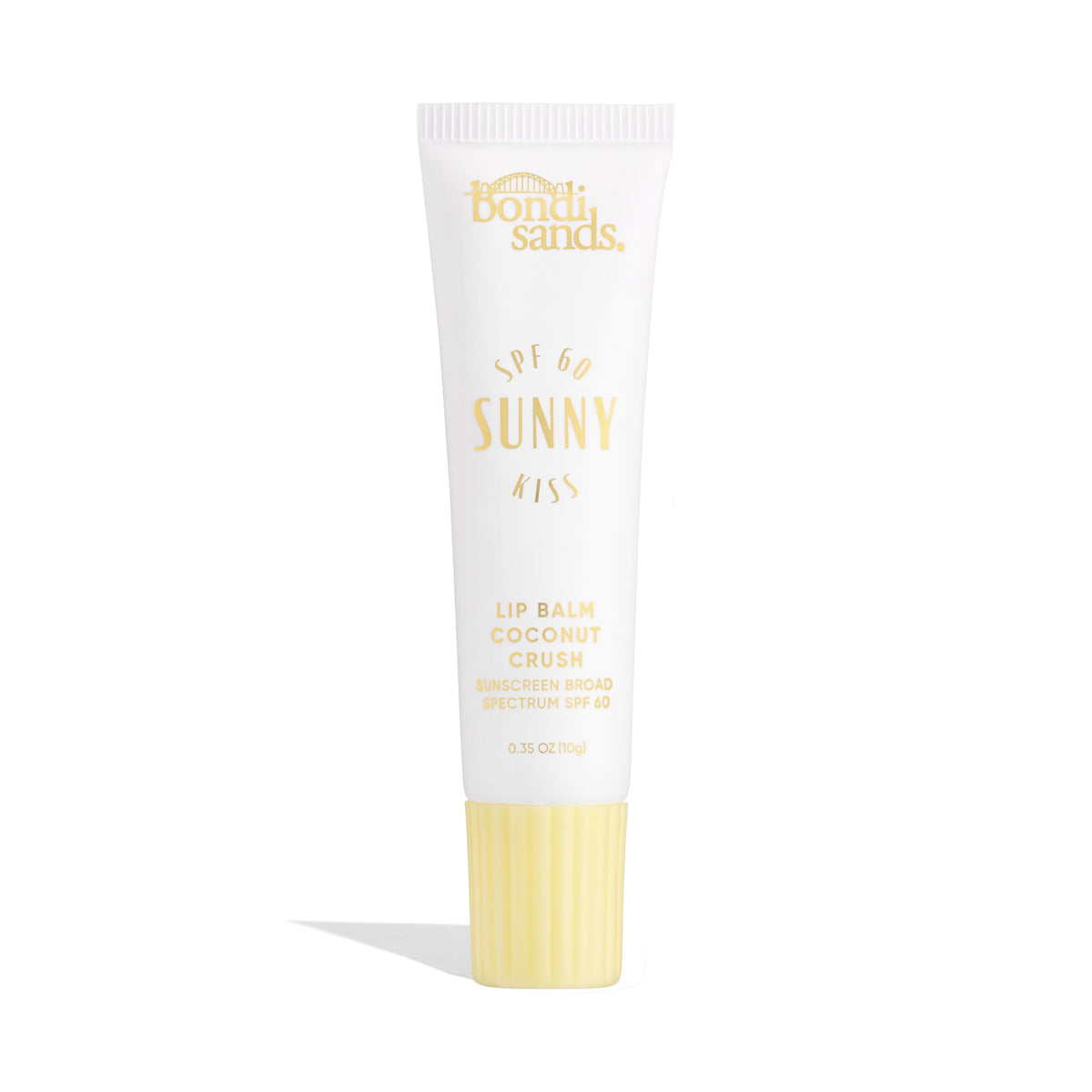 Bondi Sands Sunny Kiss SPF 60 lip balm packshot shows glossy finish and sun protection.