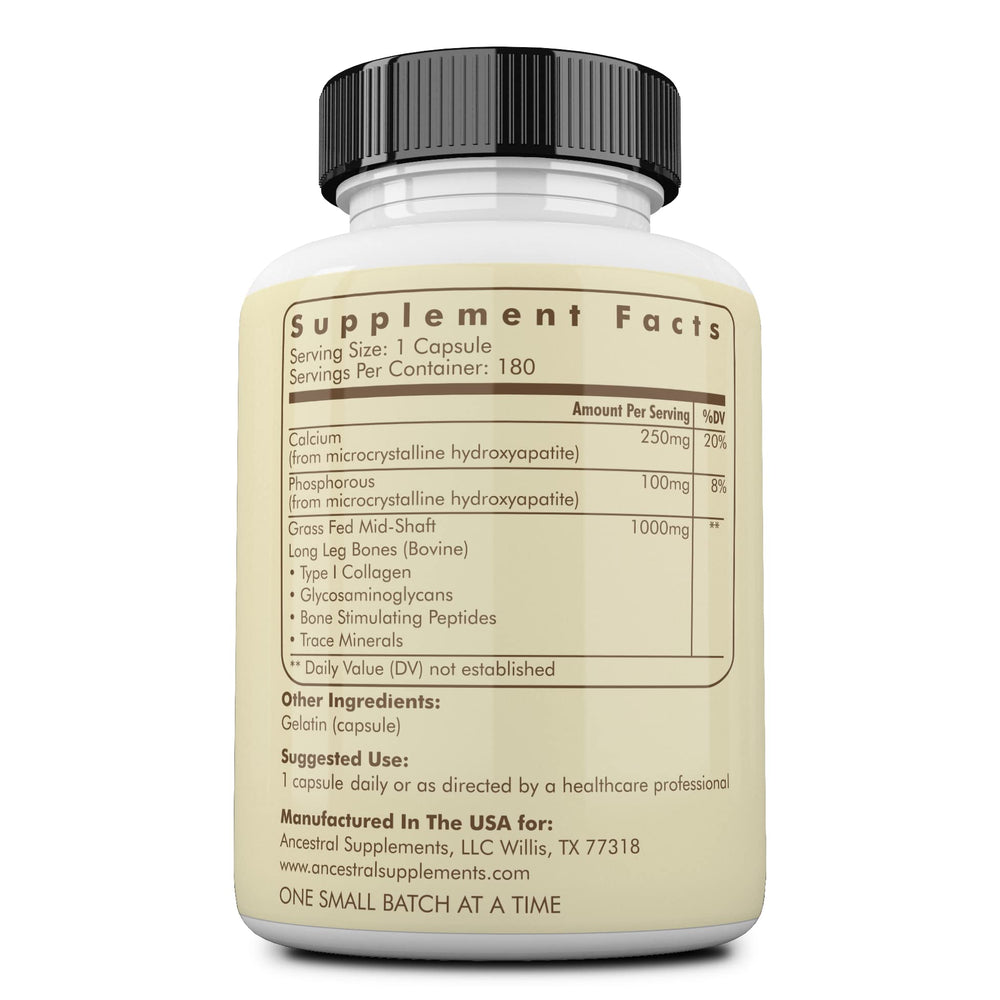 Close-up image of bone health capsules from Ancestral Supplements