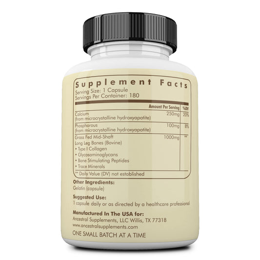 Close-up image of bone health capsules from Ancestral Supplements