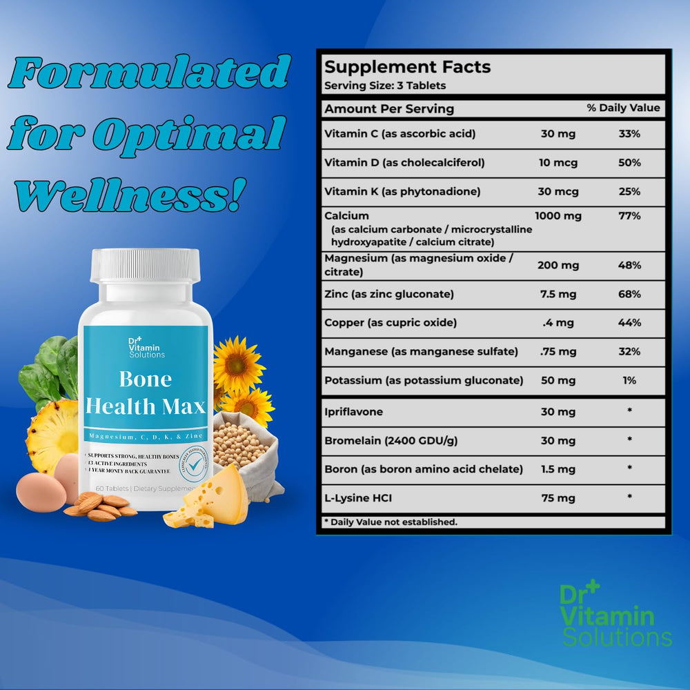 Bone Health Max bottle label close-up with key ingredients