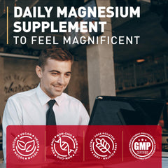 Graphic illustrating bones, muscles, and brain support from magnesium gummies.