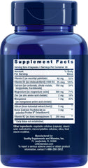 Back/label view of Life Extension Bone Restore Calcium with Vitamin K2 120 capsules Pack of 3 showing ingredients and COA