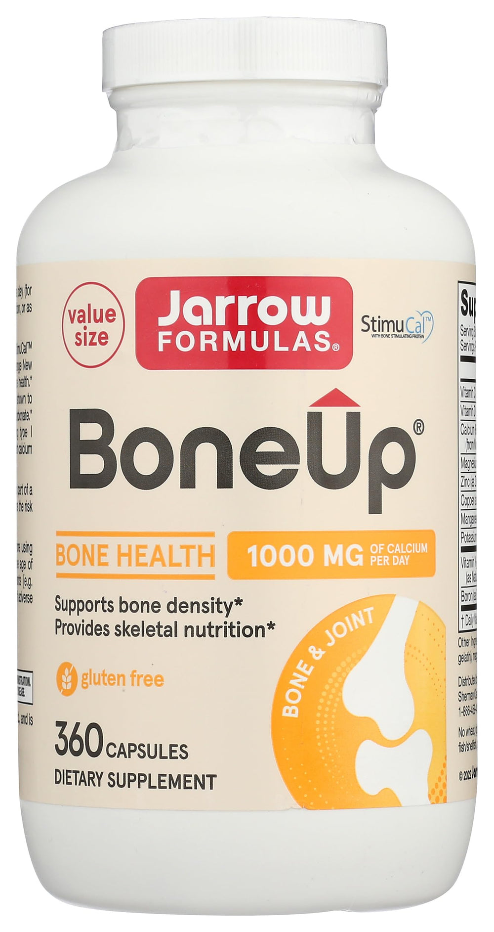 Front view of Jarrow Formulas BoneUp bottle with 360 capsules