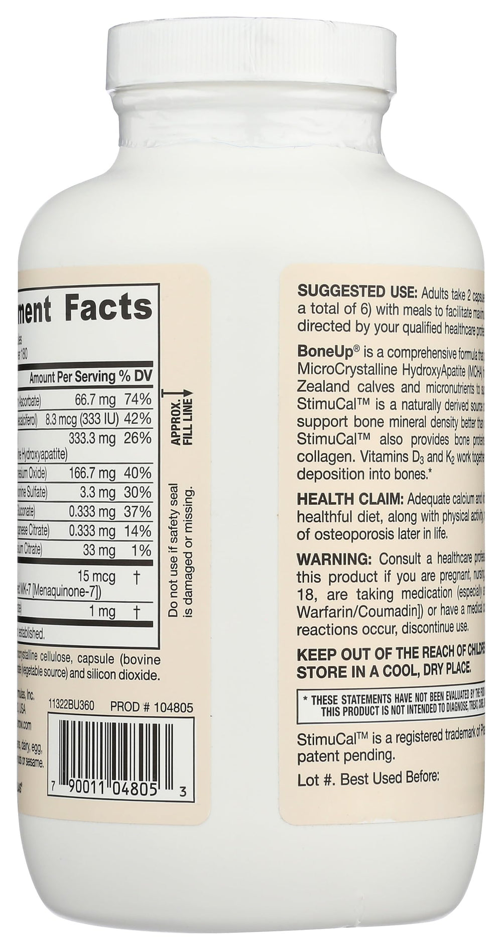 Side view of Jarrow Formulas BoneUp bottle