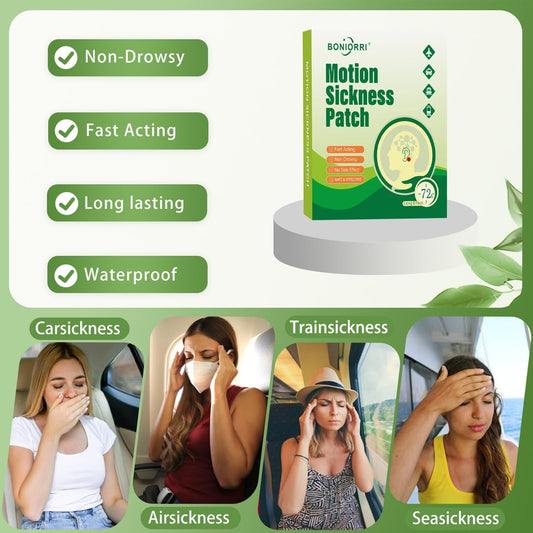 BONIORRI patches behind-ear application close-up for discreet travel use