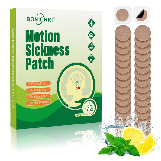 BONIORRI patches behind-ear application offer discreet travel comfort.