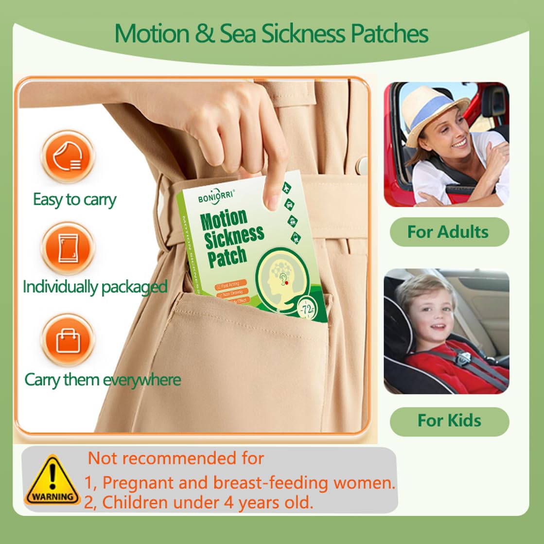 BONIORRI patches in-flight use for steady comfort during air travel.