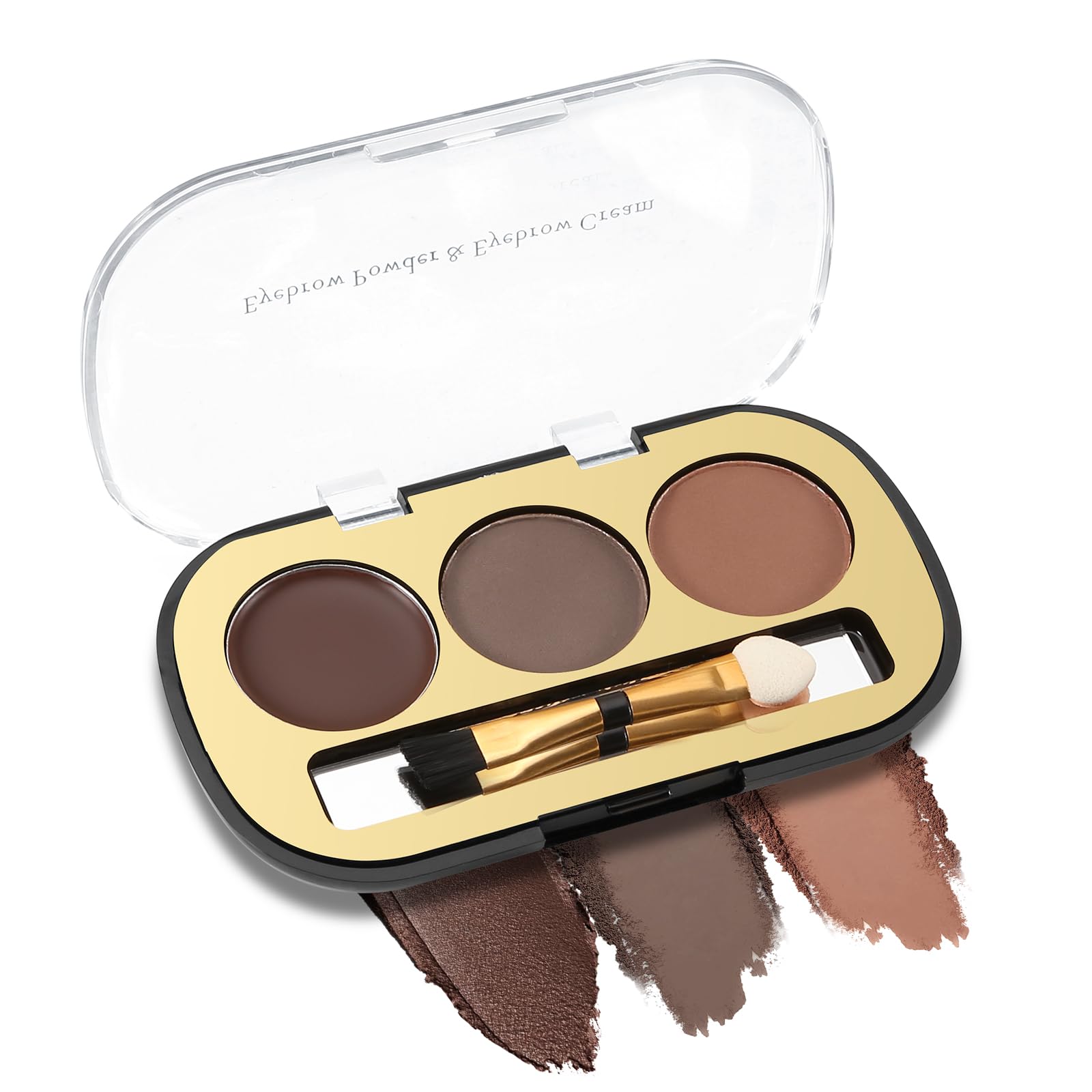 Boobeen 3-color eyebrow palette opened, compact for on-the-go brows.