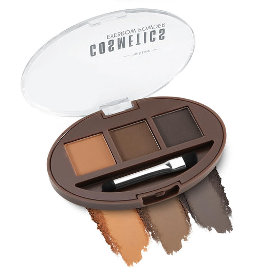 Boobeen 3-color eyebrow powder palette closeup with natural shade options.