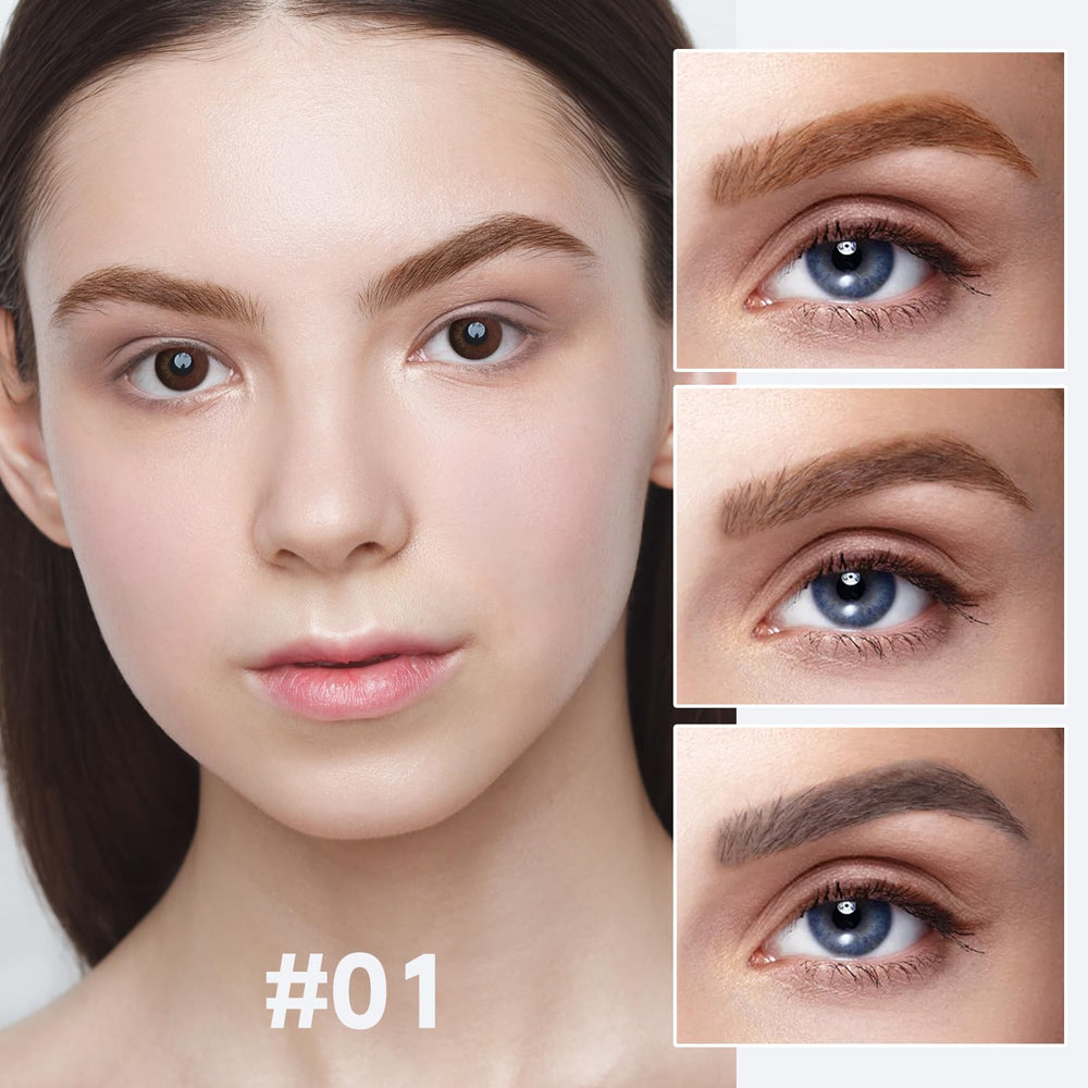 Boobeen eyebrow powder swatches showing gray-brown to light brown tones for blending.