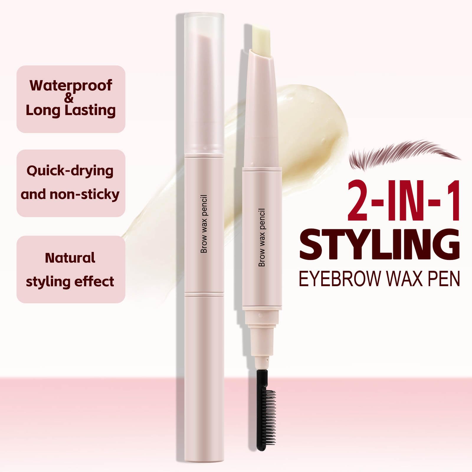 Boobeen Brow Wax comes with a brush for quick on-the-go grooming.