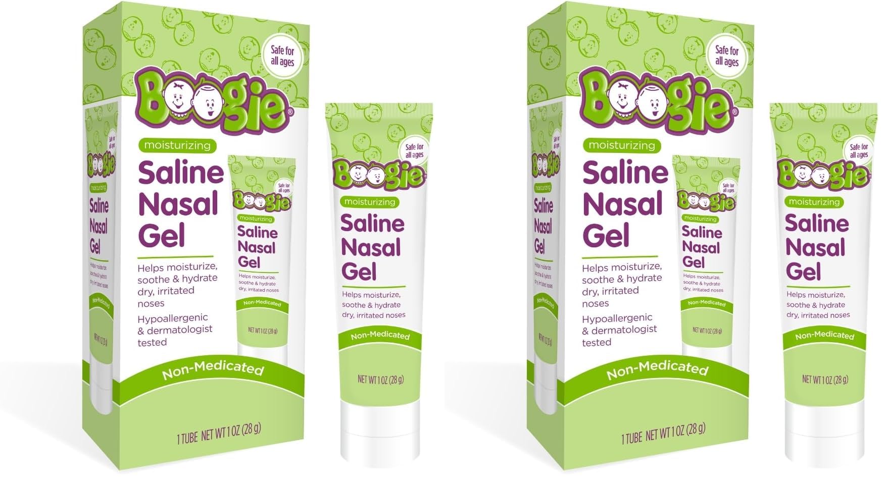Boogie Saline Nasal Gel bottle top view showing soothing hydration for dry noses.