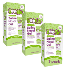 Boogie Saline Nasal Gel pack of 3 shown, convenient daily relief for dry noses.