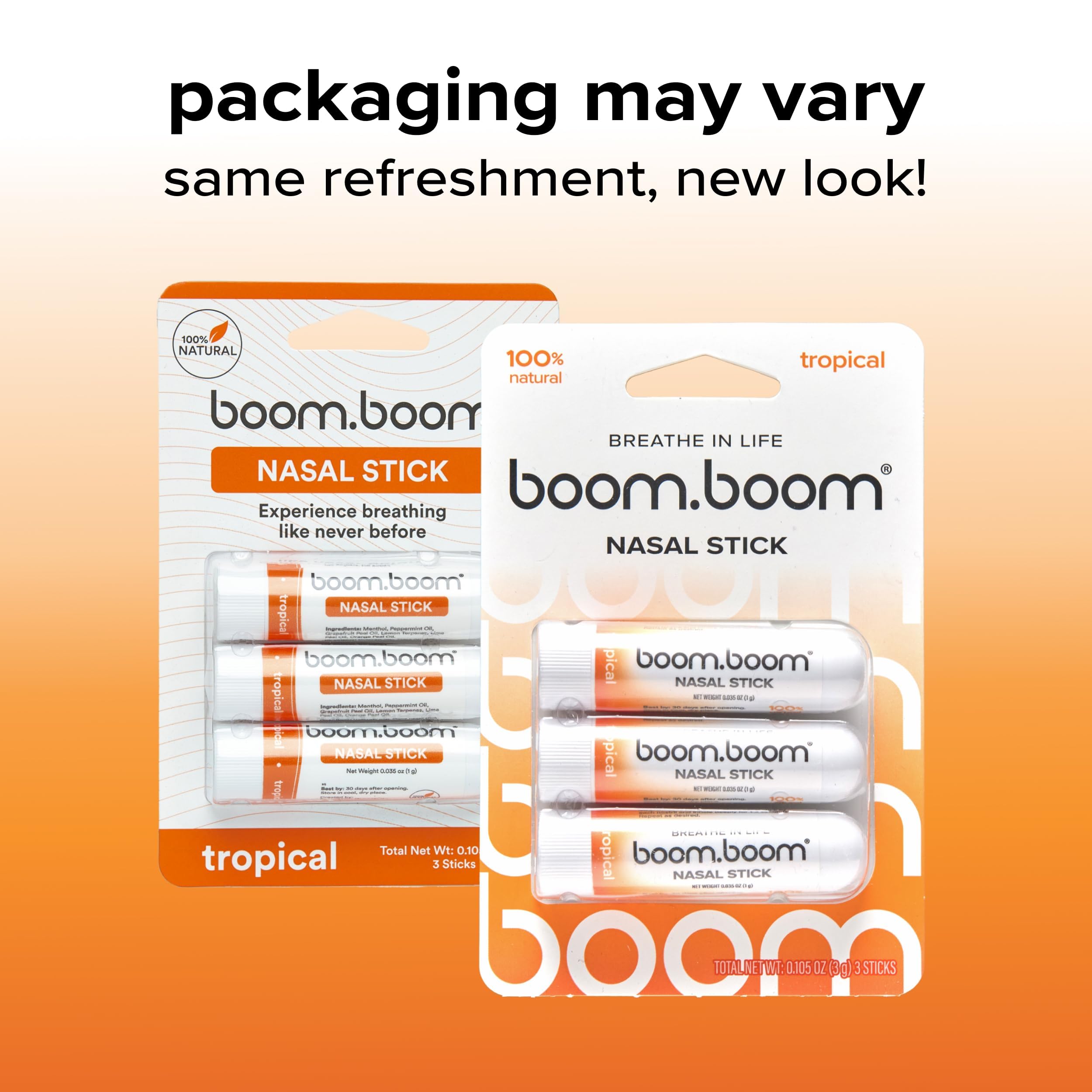 BoomBoom nasal stick Tropical scent offers an uplifting mood boost for on-the-go moments.