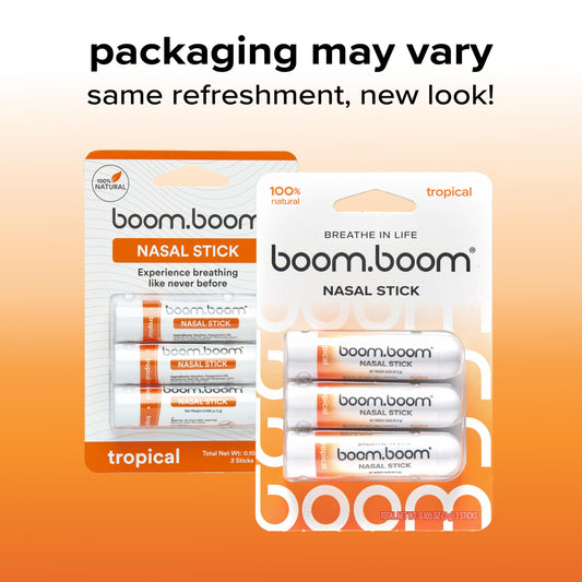 BoomBoom nasal stick Tropical scent offers an uplifting mood boost for on-the-go moments.